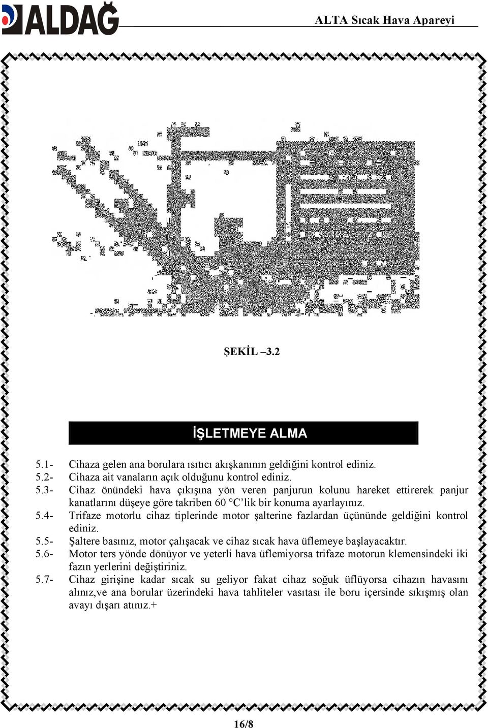 5- Şaltere basınız, motor çalışacak ve cihaz sıcak hava üflemeye başlayacaktır. 5.