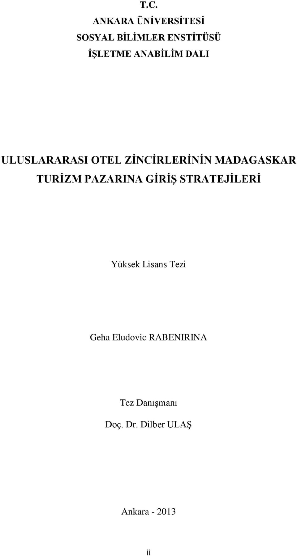 TURİZM PAZARINA GİRİŞ STRATEJİLERİ Yüksek Lisans Tezi Geha