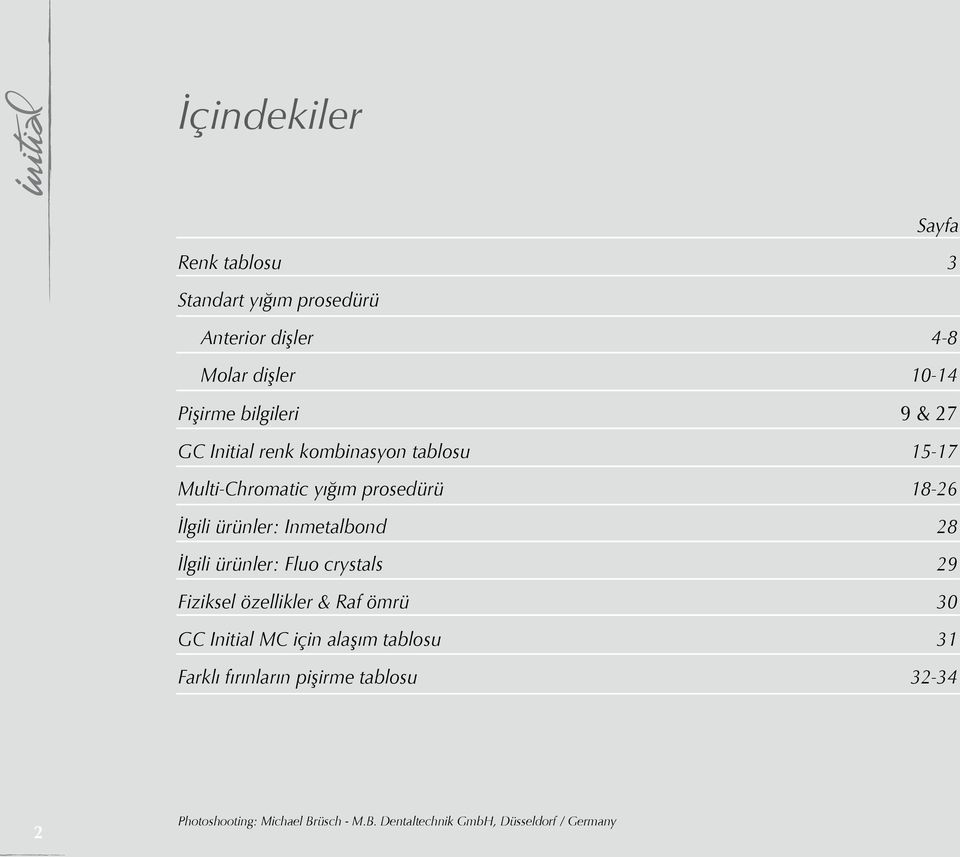 Inmetalbond 28 İlgili ürünler: Fluo crystals 29 Fiziksel özellikler & Raf ömrü 30 GC Initial MC için alaşım