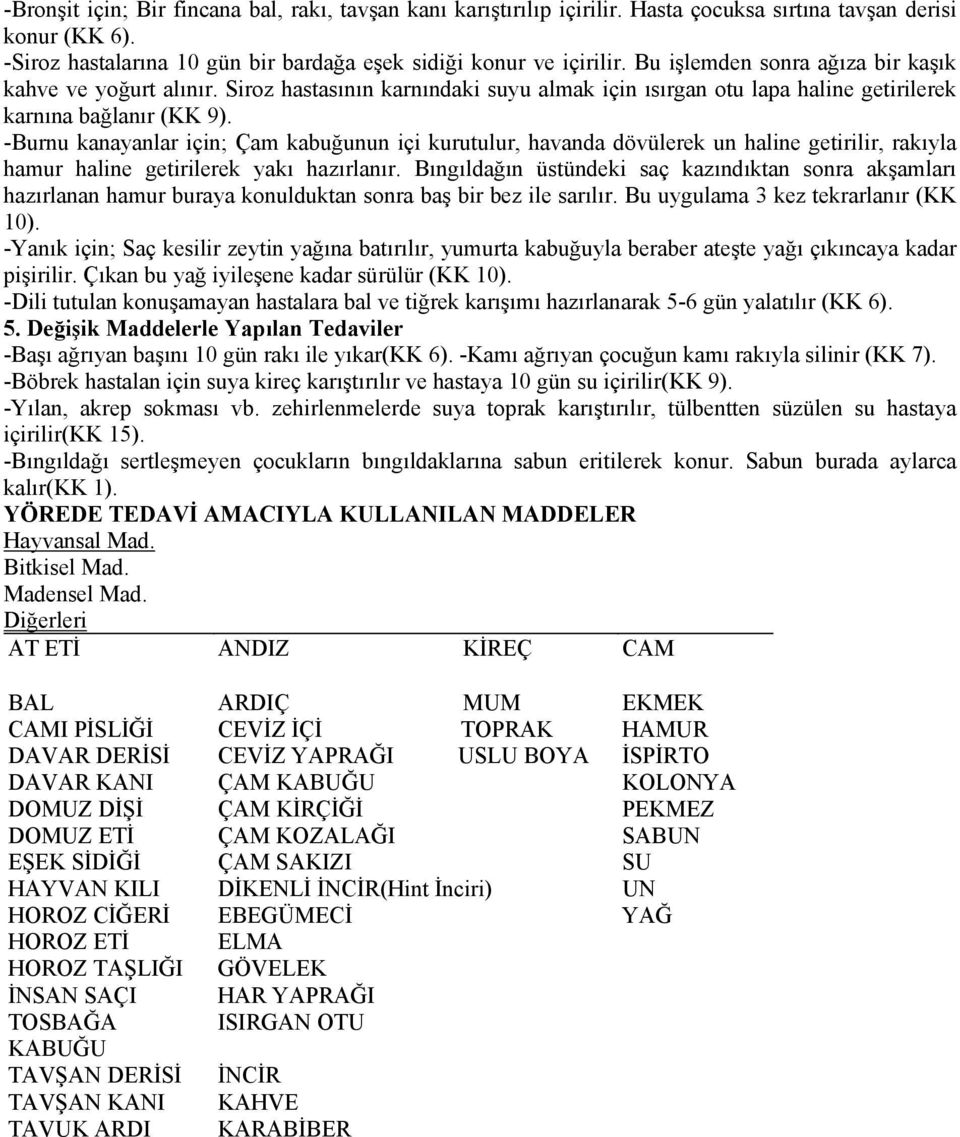 -Burnu kanayanlar için; Çam kabuğunun içi kurutulur, havanda dövülerek un haline getirilir, rakıyla hamur haline getirilerek yakı hazırlanır.