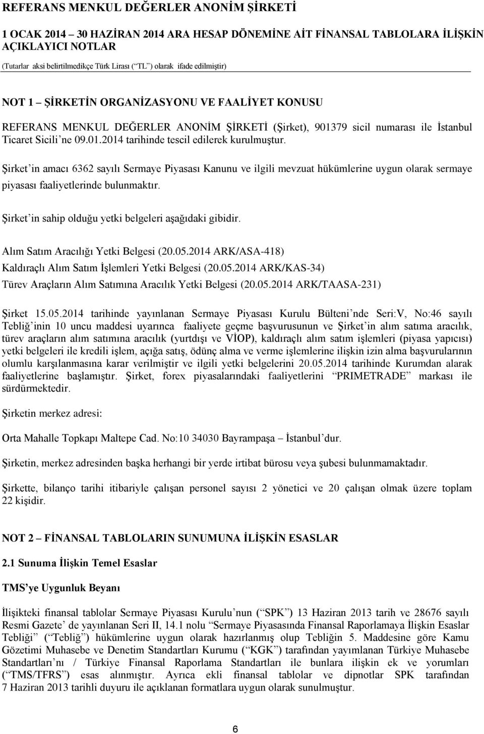 Alım Satım Aracılığı Yetki Belgesi (20.05.2014 ARK/ASA-418) Kaldıraçlı Alım Satım İşlemleri Yetki Belgesi (20.05.2014 ARK/KAS-34) Türev Araçların Alım Satımına Aracılık Yetki Belgesi (20.05.2014 ARK/TAASA-231) Şirket 15.