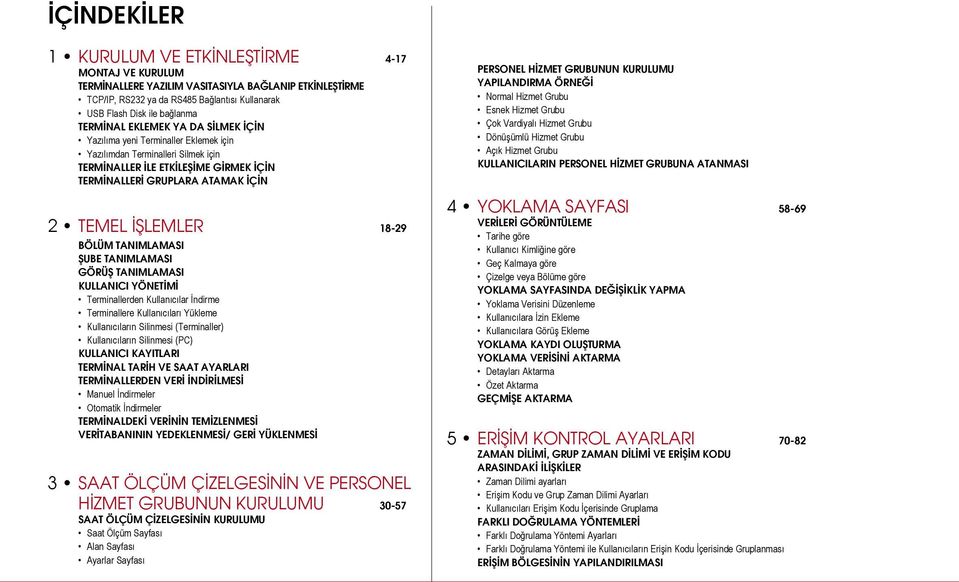 18-29 BÖLÜM TANIMLAMASI ŞUBE TANIMLAMASI GÖRÜŞ TANIMLAMASI KULLANICI YÖNETİMİ Terminallerden Kullanıcılar İndirme Terminallere Kullanıcıları Yükleme Kullanıcıların Silinmesi (Terminaller)