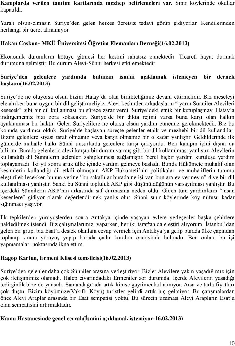 Ticareti hayat durmak durumuna gelmiştir. Bu durum Alevi-Sünni herkesi etkilemektedir. Suriye den gelenlere yardımda bulunan ismini açıklamak istemeyen bir dernek başkanı(16.02.