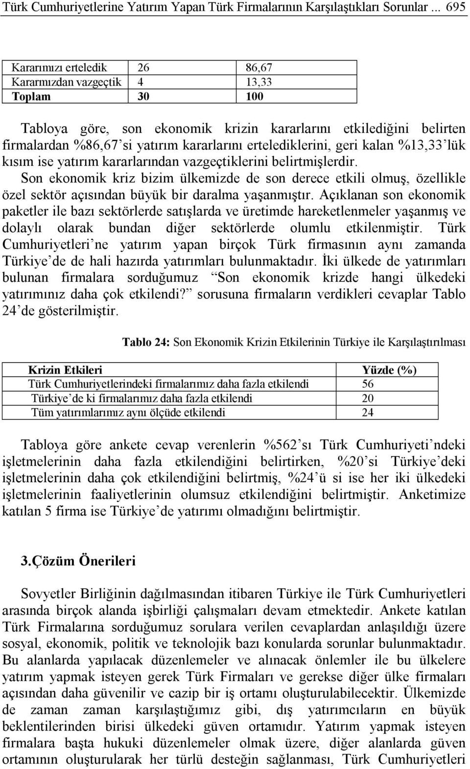 kalan %13,33 lük kısım ise yatırım kararlarından vazgeçtiklerini belirtmişlerdir.