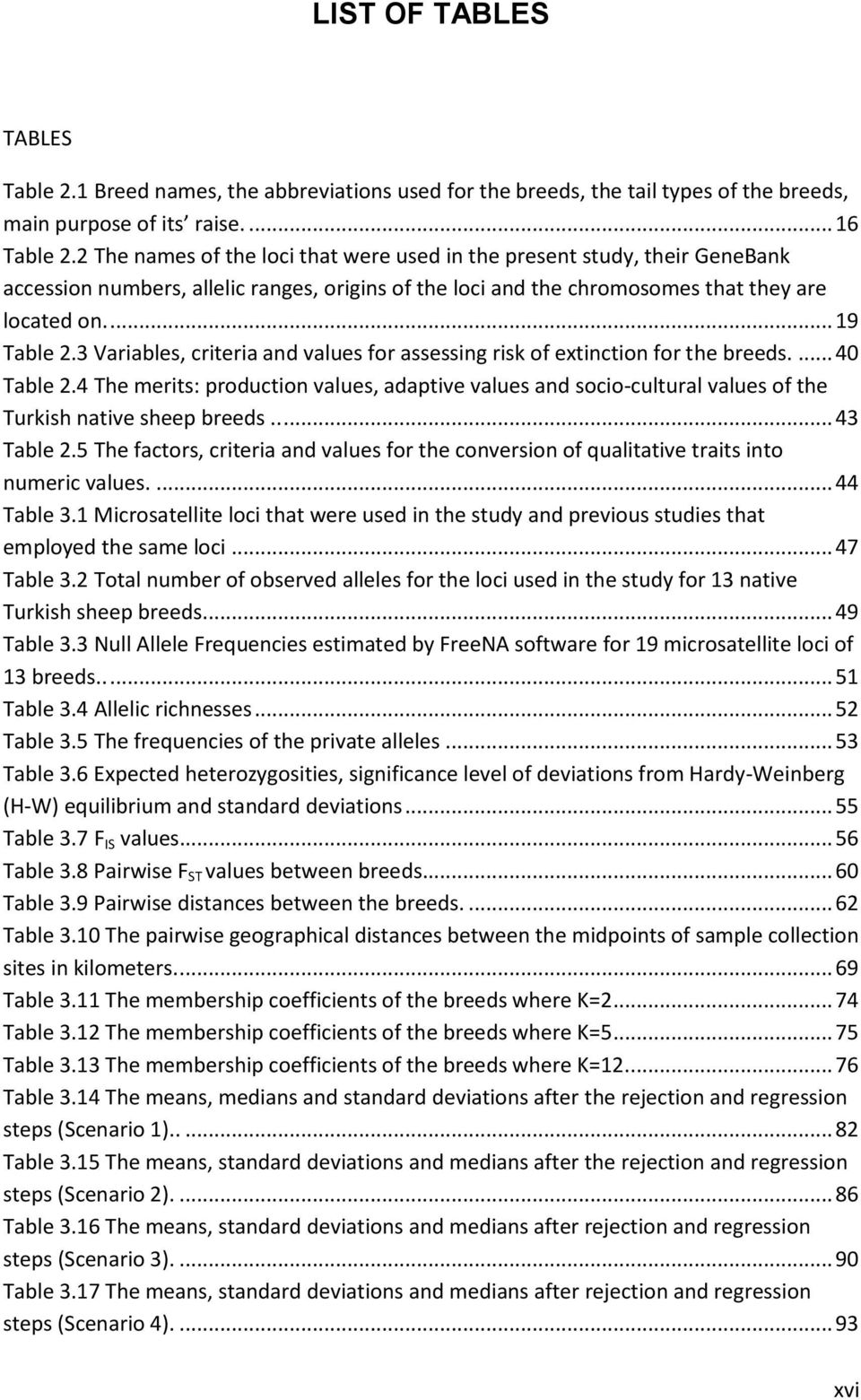 3 Variables, criteria and values for assessing risk of extinction for the breeds.... 40 Table 2.