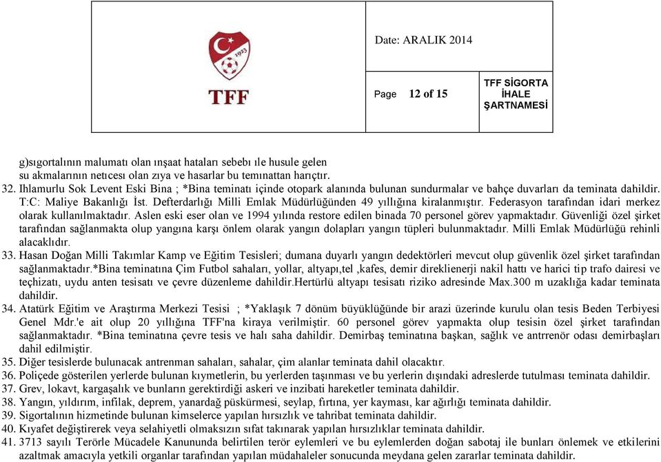 Defterdarlığı Milli Emlak Müdürlüğünden 49 yıllığına kiralanmıştır. Federasyon tarafından idari merkez olarak kullanılmaktadır.