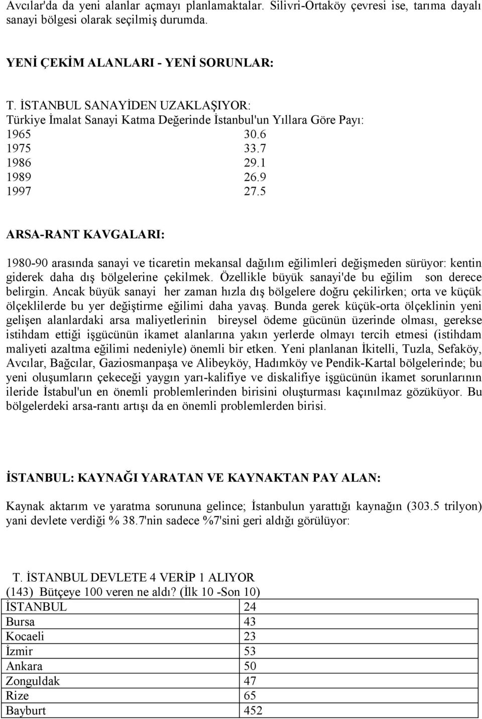 5 ARSA-RANT KAVGALARI: 1980-90 arasında sanayi ve ticaretin mekansal dağılım eğilimleri değişmeden sürüyor: kentin giderek daha dış bölgelerine çekilmek.