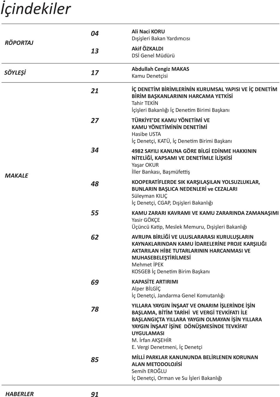 Hasibe USTA İç Denetçi, KATÜ, İç Denetim Birimi Başkanı 4982 SAYILI KANUNA GÖRE BİLGİ EDİNME HAKKININ NİTELİĞİ, KAPSAMI VE DENETİMLE İLİŞKİSİ Yaşar OKUR İller Bankası, Başmüfettiş KOOPERATİFLERDE SIK