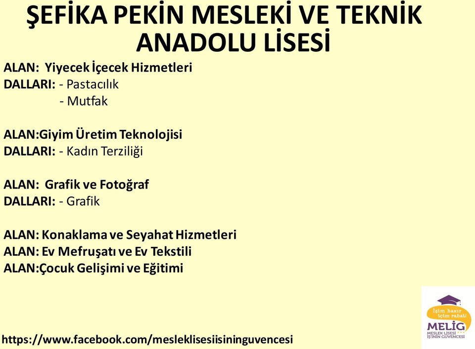 Terziliği ALAN: Grafik ve Fotoğraf DALLARI: - Grafik ALAN: Konaklama ve