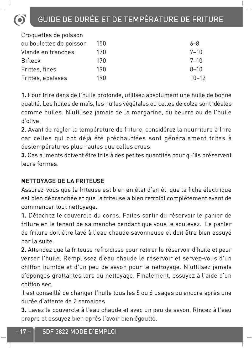 N'utilisez jamais de la margarine, du beurre ou de l'huile d'olive. 2.