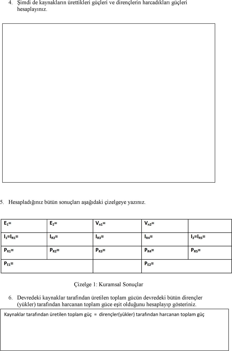 Devredeki kaynaklar tarafından üretilen toplam gücün devredeki bütün dirençler (yükler) tarafından harcanan