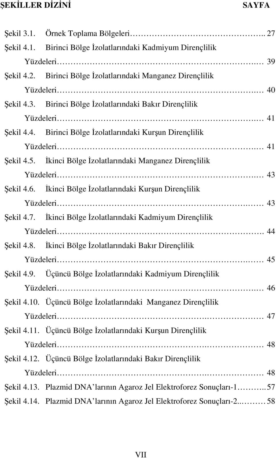 İkinci Bölge İzolatlarındaki Manganez Dirençlilik Yüzdeleri. 43 Şekil 4.6. İkinci Bölge İzolatlarındaki Kurşun Dirençlilik Yüzdeleri. 43 Şekil 4.7.