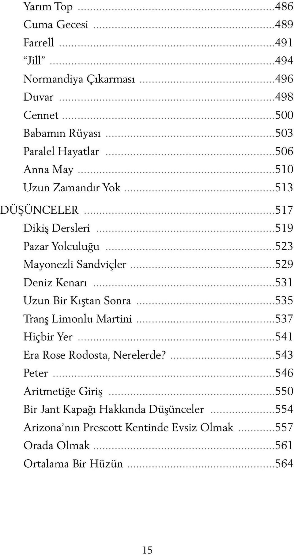 ..523 Mayonezli Sandviçler...529 Deniz Kenarı...531 Uzun Bir Kıştan Sonra...535 Tranş Limonlu Martini...537 Hiçbir Yer.