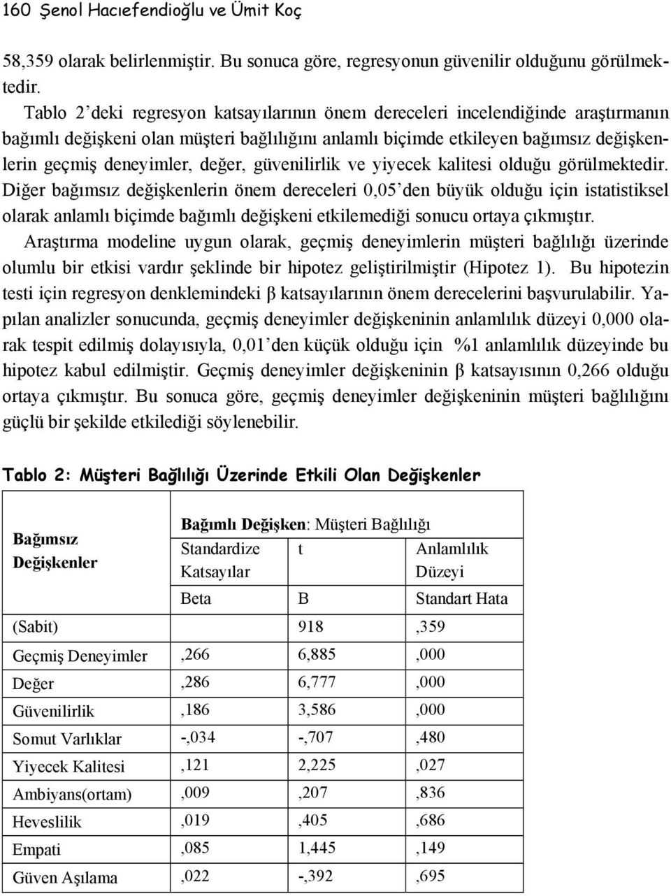 güvenilirlik ve yiyecek kalitesi olduğu görülmektedir.