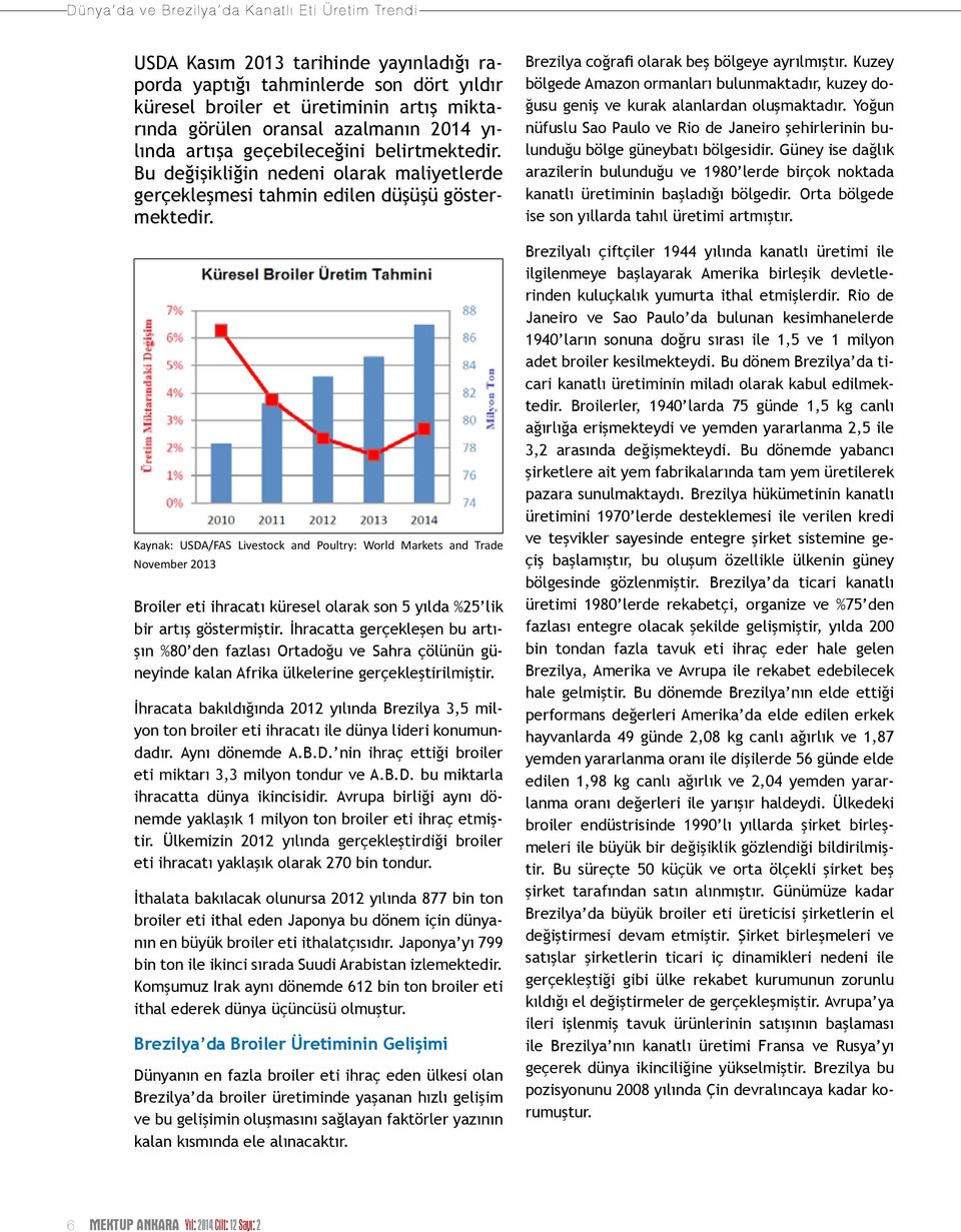 Kaynak: USDA/FAS Livestock and Poultry: World Markets and Trade November 2013 Broiler eti ihracatı küresel olarak son 5 yılda %25 lik bir artış göstermiştir.