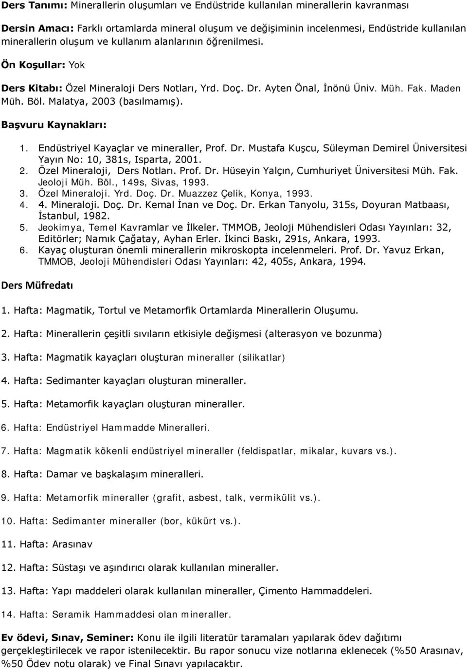 Başvuru Kaynakları: 1. Endüstriyel Kayaçlar ve mineraller, Prof. Dr. Mustafa Kuşcu, Süleyman Demirel Üniversitesi Yayın No: 10, 381s, Isparta, 2001. 2. Özel Mineraloji, Ders Notları. Prof. Dr. Hüseyin Yalçın, Cumhuriyet Üniversitesi Müh.