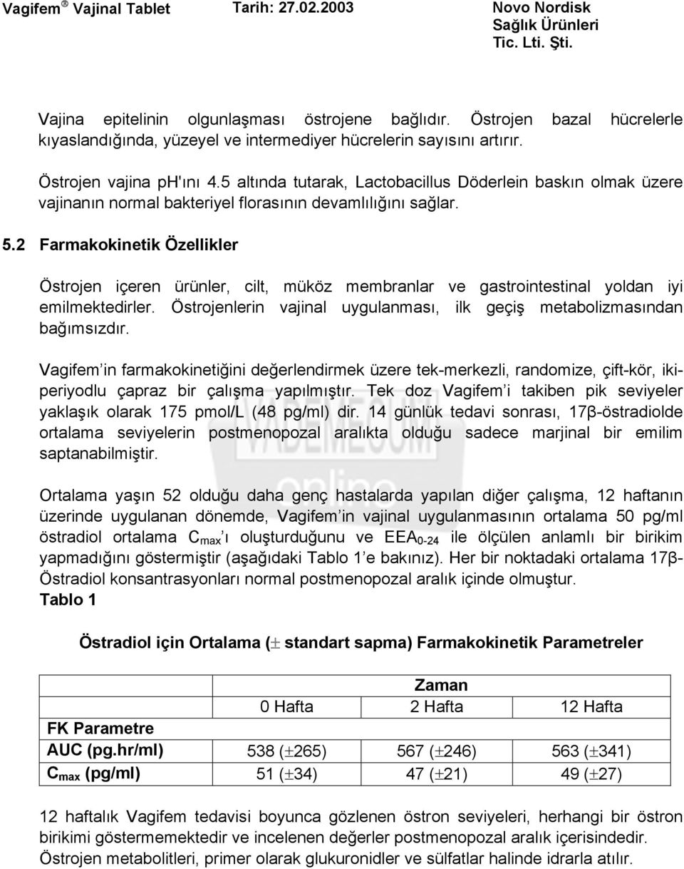 2 Farmakokinetik Özellikler Östrojen içeren ürünler, cilt, müköz membranlar ve gastrointestinal yoldan iyi emilmektedirler. Östrojenlerin vajinal uygulanması, ilk geçiş metabolizmasından bağımsızdır.