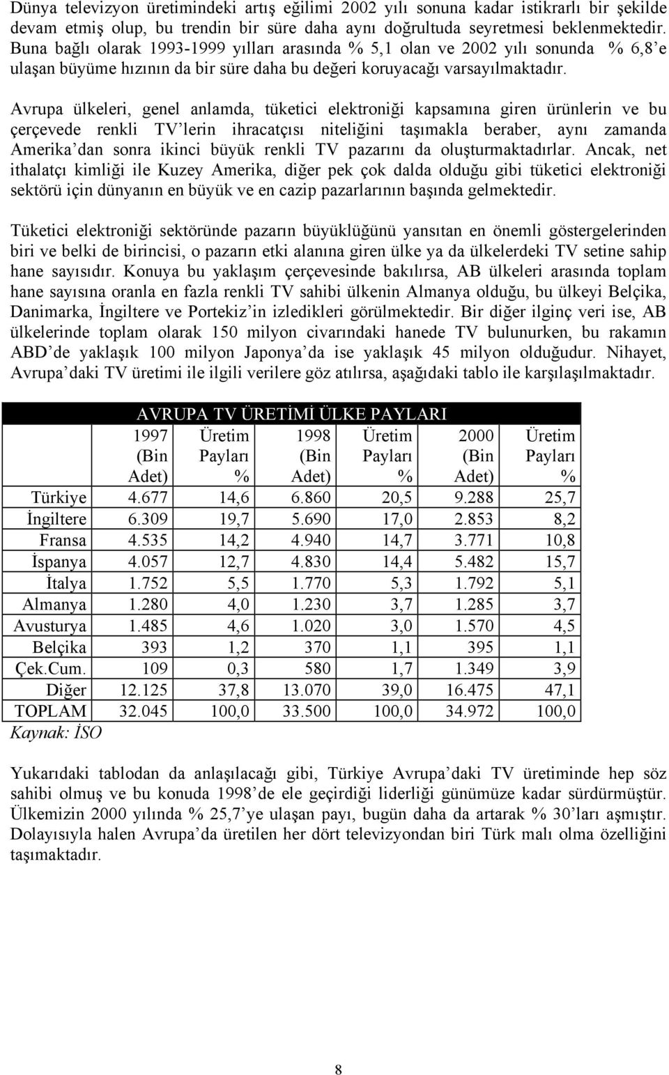 Avrupa ülkeleri, genel anlamda, tüketici elektroniği kapsamına giren ürünlerin ve bu çerçevede renkli TV lerin ihracatçısı niteliğini taşımakla beraber, aynı zamanda Amerika dan sonra ikinci büyük