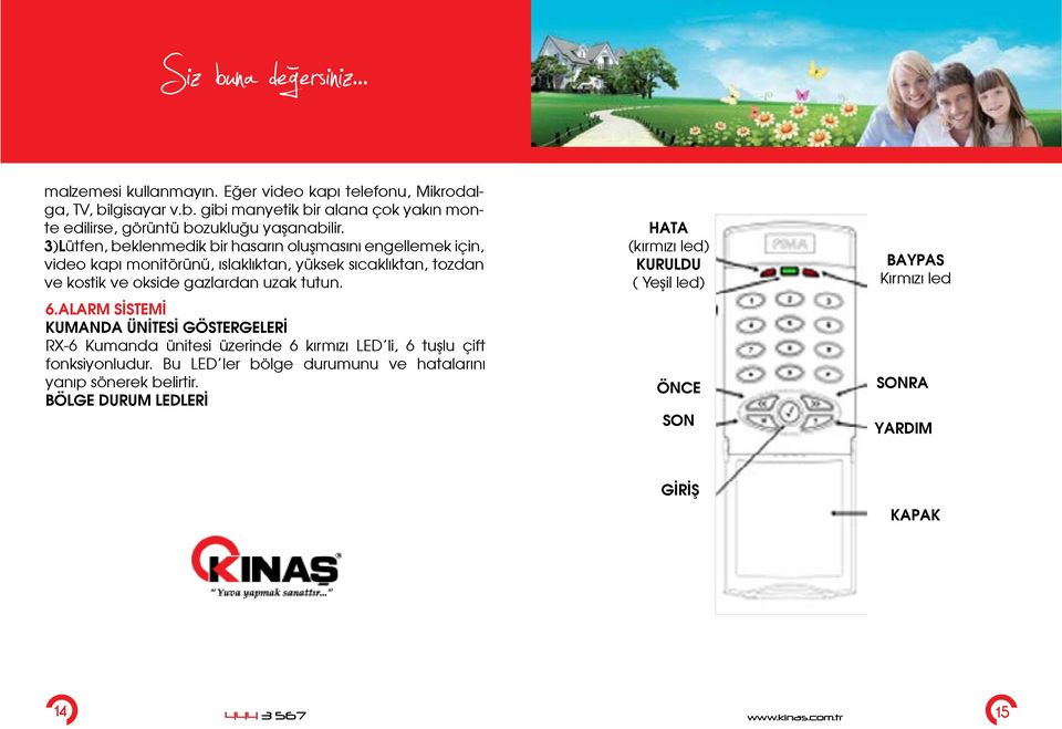 uzak tutun. 6.ALARM SİSTEMİ KUMANDA ÜNİTESİ GÖSTERGELERİ RX-6 Kumanda ünitesi üzerinde 6 kırmızı LED li, 6 tuşlu çift fonksiyonludur.