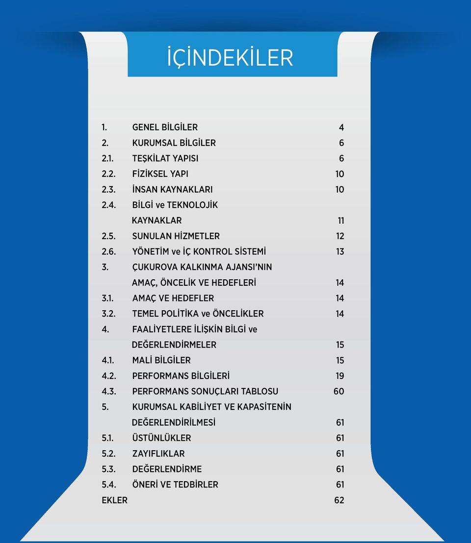 FAALİYETLERE İLİŞKİN BİLGİ ve DEĞERLENDİRMELER 4.1. MALİ BİLGİLER 4.2. PERFORMANS BİLGİLERİ 4.3. PERFORMANS SONUÇLARI TABLOSU 5.