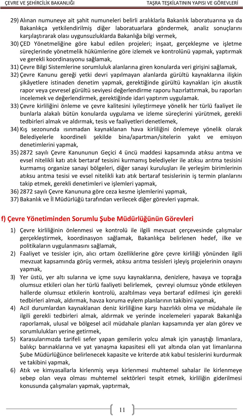 yaptırmak ve gerekli koordinasyonu sağlamak, 31) Çevre Bilgi Sistemlerine sorumluluk alanlarına giren konularda veri girişini sağlamak, 32) Çevre Kanunu gereği yetki devri yapılmayan alanlarda