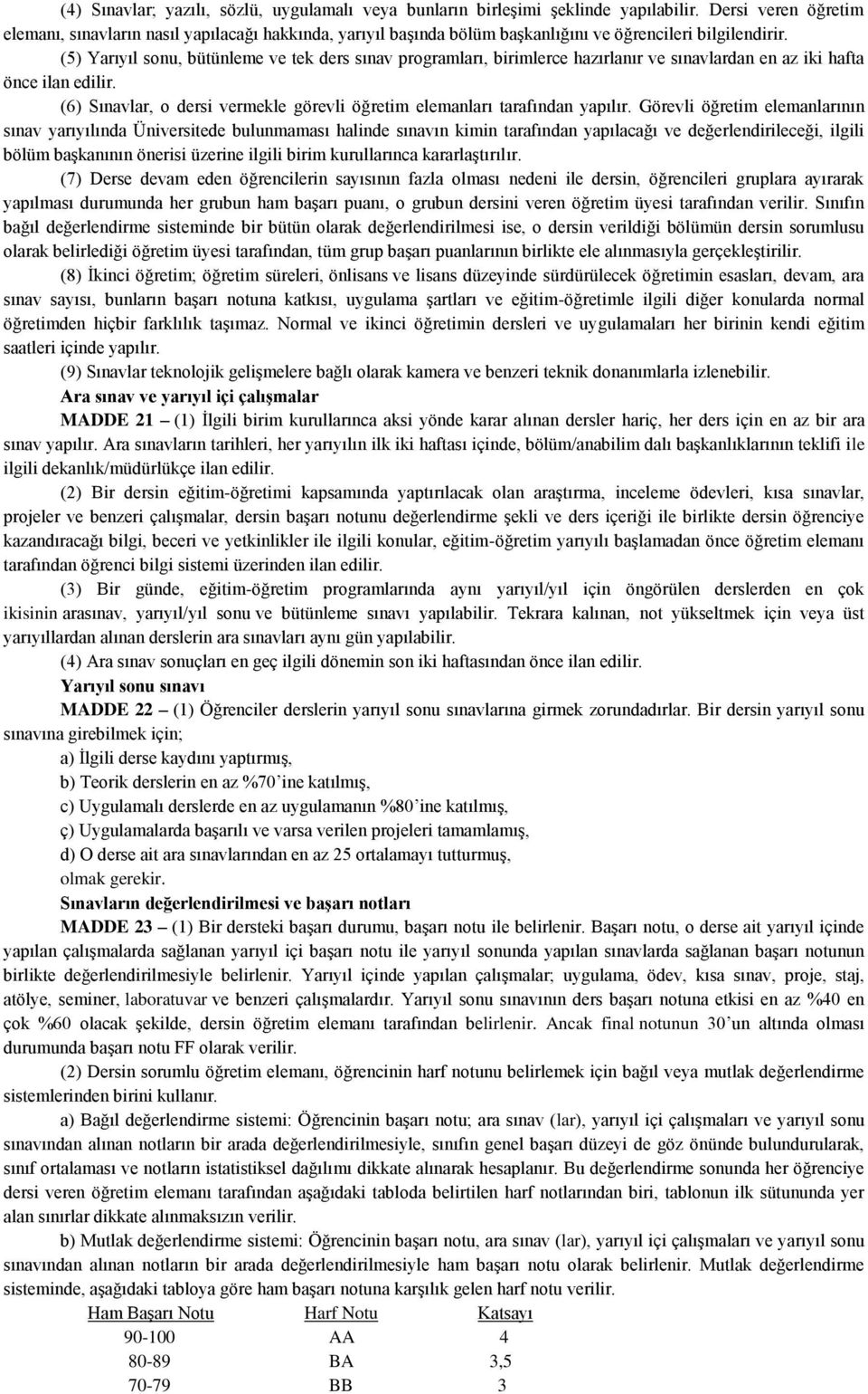 (5) Yarıyıl sonu, bütünleme ve tek ders sınav programları, birimlerce hazırlanır ve sınavlardan en az iki hafta önce ilan edilir.