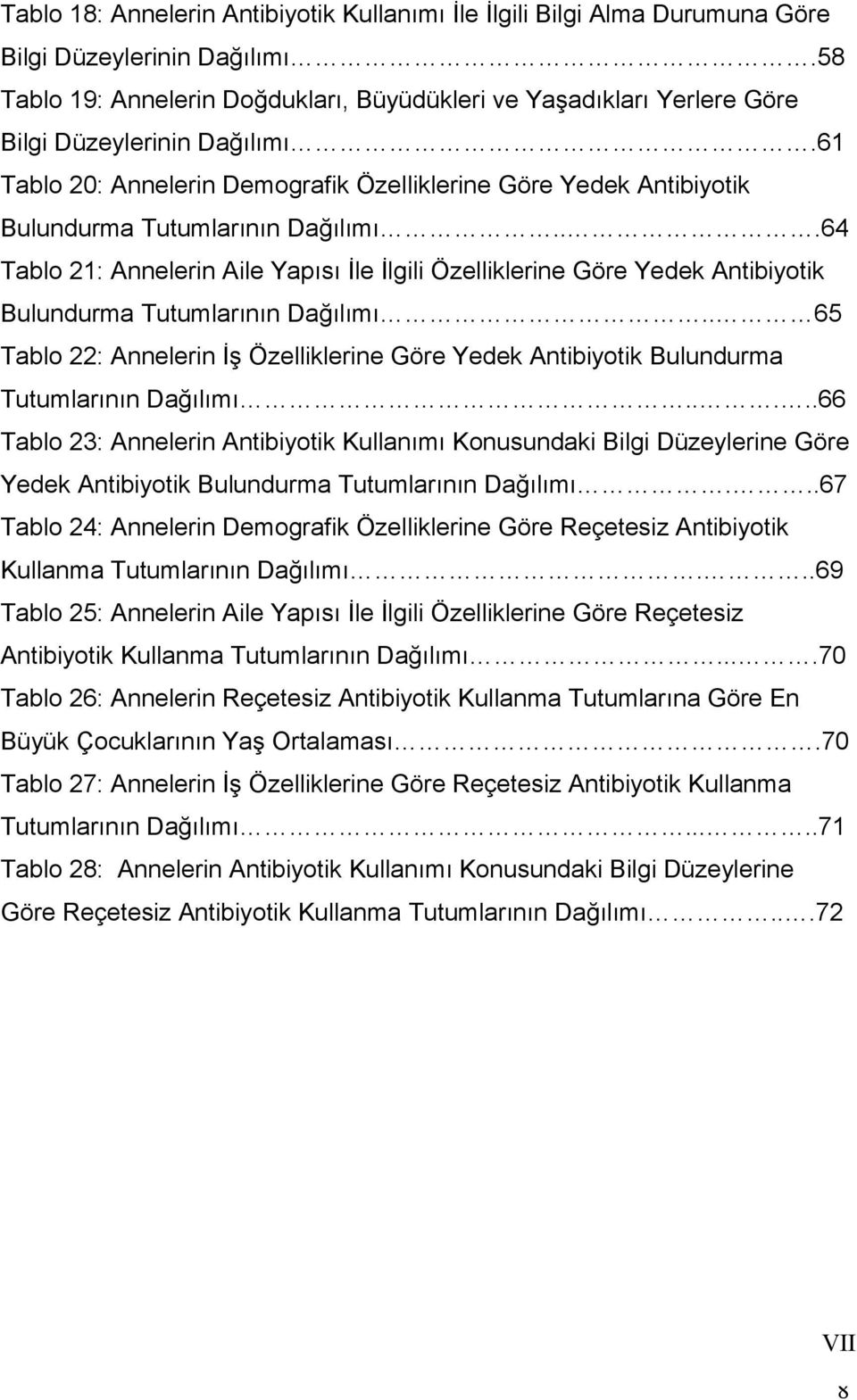 61 Tablo 20: Annelerin Demografik Özelliklerine Göre Yedek Antibiyotik Bulundurma Tutumlarının Dağılımı.