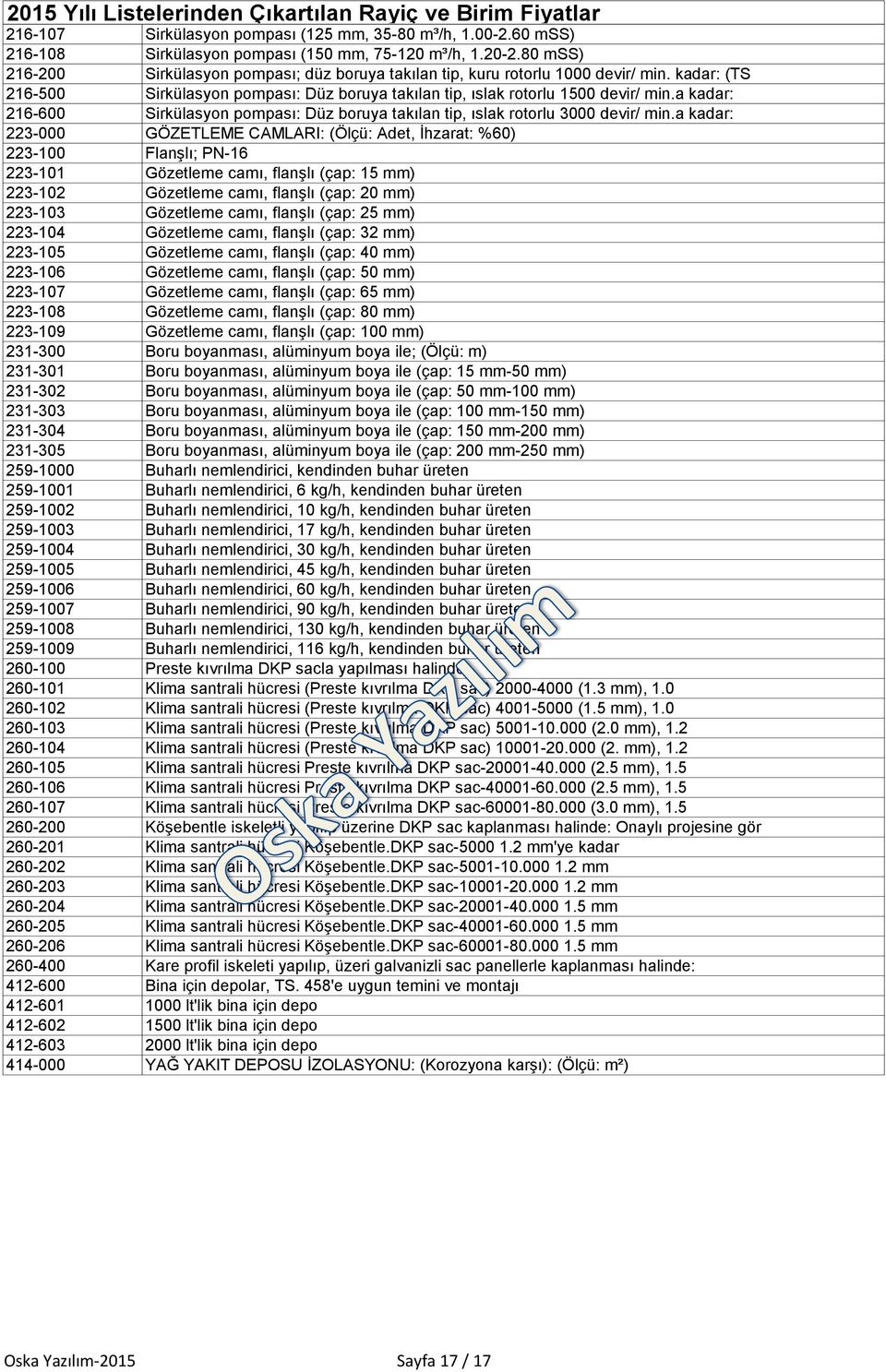 a kadar: 216-600 Sirkülasyon pompası: Düz boruya takılan tip, ıslak rotorlu 3000 devir/ min.