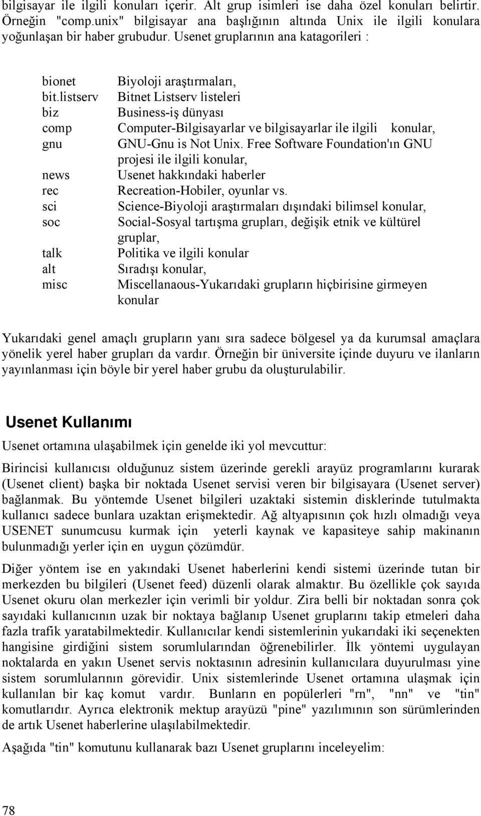 listserv Bitnet Listserv listeleri biz Business-iş dünyası comp Computer-Bilgisayarlar ve bilgisayarlar ile ilgili konular, gnu GNU-Gnu is Not Unix.