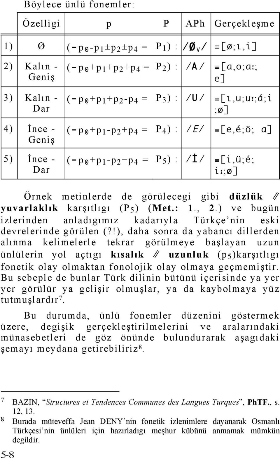 gibi düzlük yuvarlaklık karşıtlıgı (P 5 ) (Met.: 1., 2.) ve bugün izlerinden anladıgımız kadarıyla Türkçe nin eski devrelerinde görülen (?