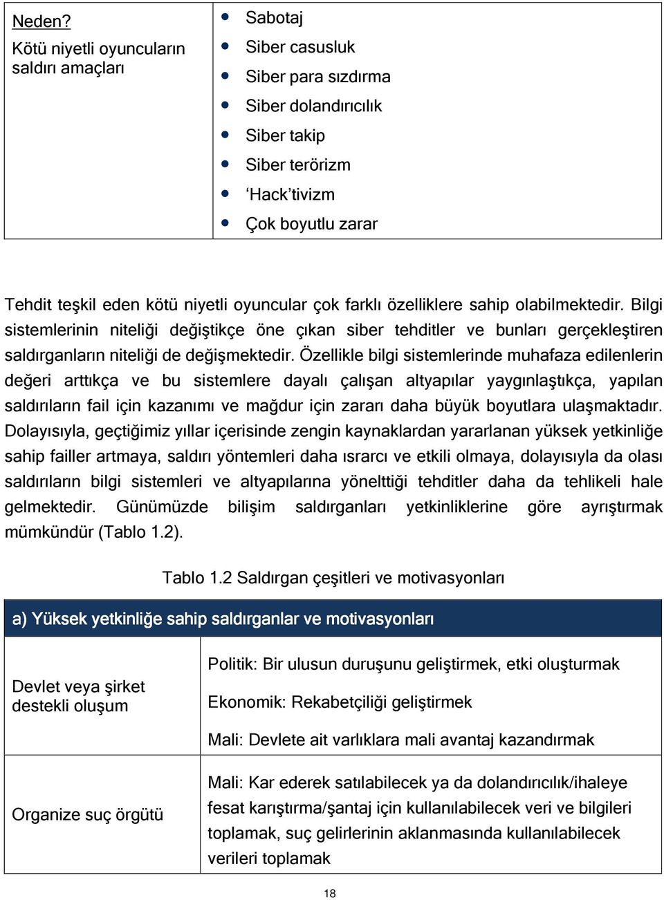 oyuncular çok farklı özelliklere sahip olabilmektedir. Bilgi sistemlerinin niteliği değiştikçe öne çıkan siber tehditler ve bunları gerçekleştiren saldırganların niteliği de değişmektedir.