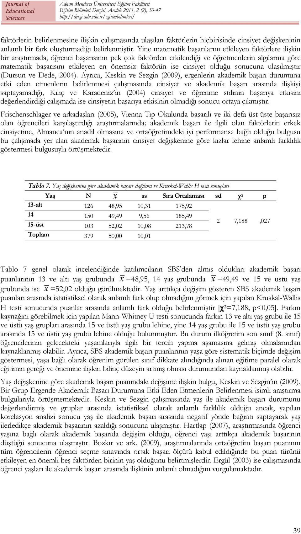 faktörün ise cinsiyet olduğu sonucuna ulaşılmıştır (Dursun ve Dede, 2004).