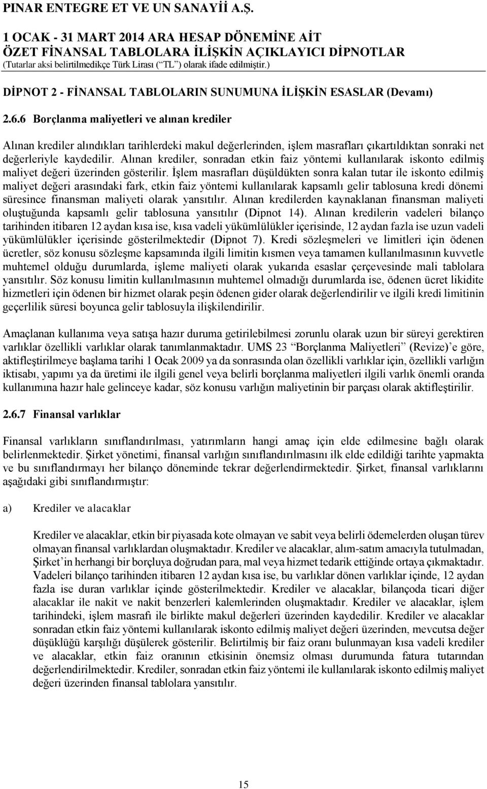 Alınan krediler, sonradan etkin faiz yöntemi kullanılarak iskonto edilmiş maliyet değeri üzerinden gösterilir.