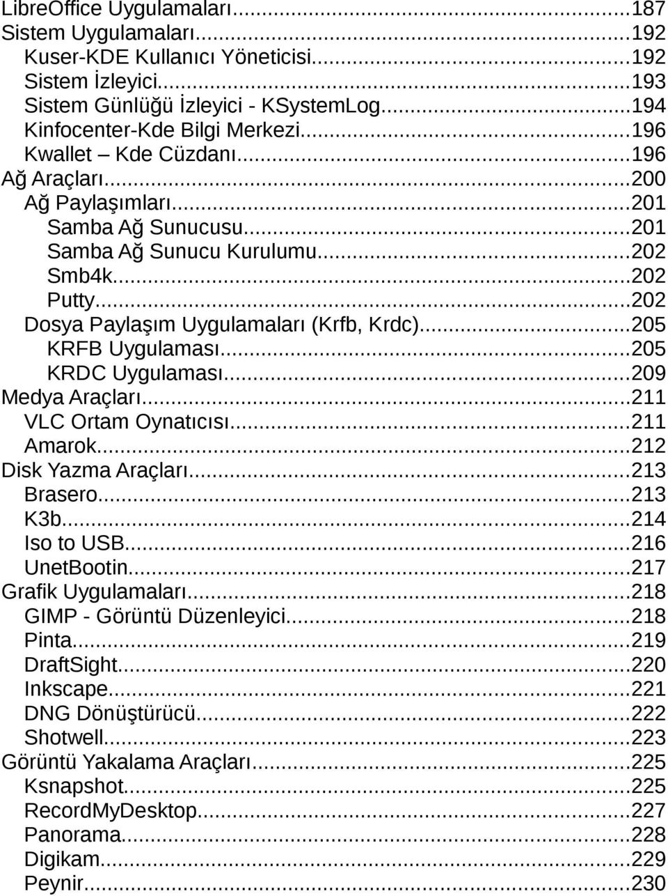 ..205 KRFB Uygulaması...205 KRDC Uygulaması...209 Medya Araçları...211 VLC Ortam Oynatıcısı...211 Amarok...212 Disk Yazma Araçları...213 Brasero...213 K3b...214 Iso to USB...216 UnetBootin.