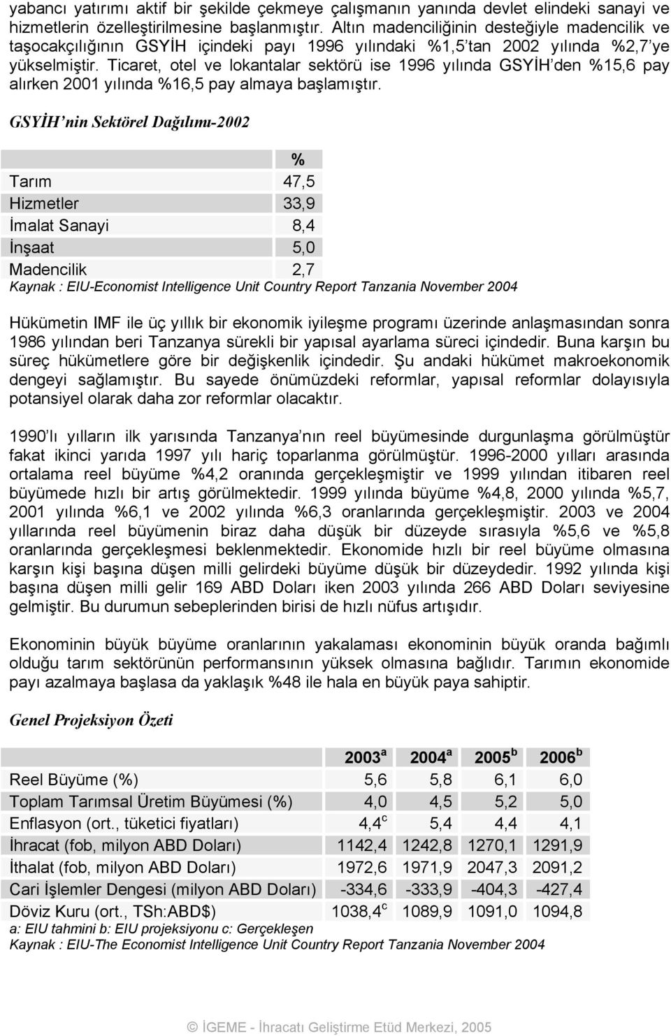 Ticaret, otel ve lokantalar sektörü ise 1996 yılında GSYİH den %15,6 pay alırken 2001 yılında %16,5 pay almaya başlamıştır.