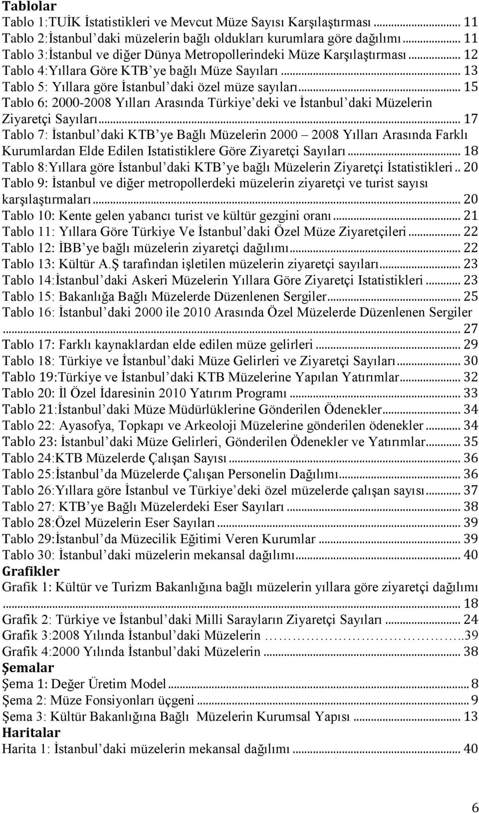 .. 15 Tablo 6: 2000-2008 Yılları Arasında Türkiye deki ve İstanbul daki Müzelerin Ziyaretçi Sayıları.