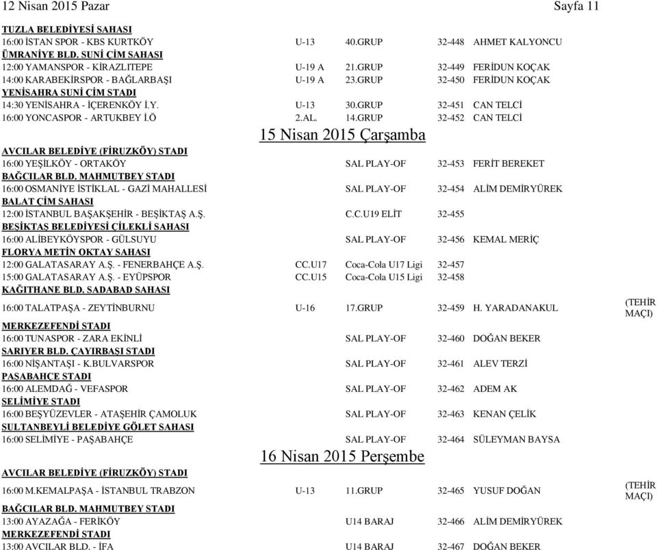 GRUP 32-451 CAN TELCİ 16:00 YONCASPOR - ARTUKBEY İ.Ö 2.AL. 14.