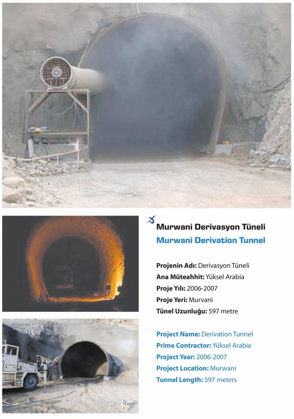 Tünel Uzunluğu: 597 metre Project Name: Derivation Tunnel Prime Contractor: