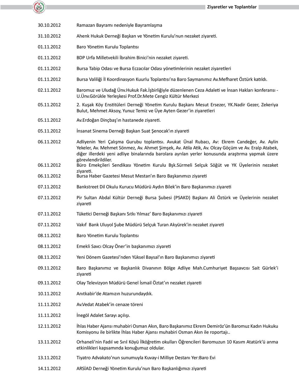 11.2012 Baromuz ve Uludağ Ünv.Hukuk Fak.İşbirliğiyle düzenlenen Ceza Adaleti ve İnsan Hakları konferansı - U.Ünv.Görükle Yerleşkesi Prof.Dr.Mete Cengiz Kültür Merkezi 05.11.2012 2.