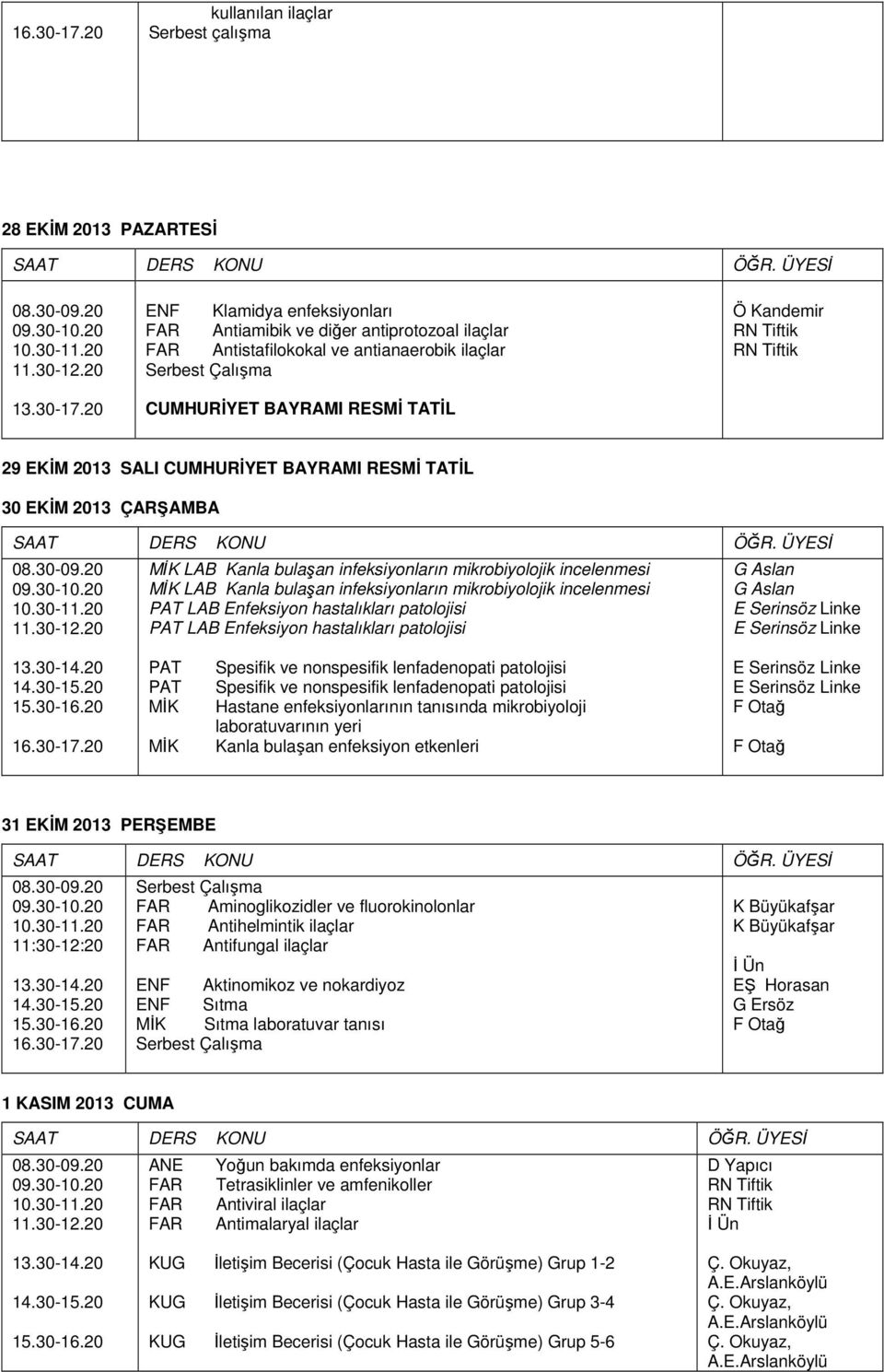 TATİL 30 EKİM 2013 ÇARŞAMBA MİK LAB Kanla bulaşan infeksiyonların mikrobiyolojik incelenmesi MİK LAB Kanla bulaşan infeksiyonların mikrobiyolojik incelenmesi LAB Enfeksiyon hastalıkları patolojisi