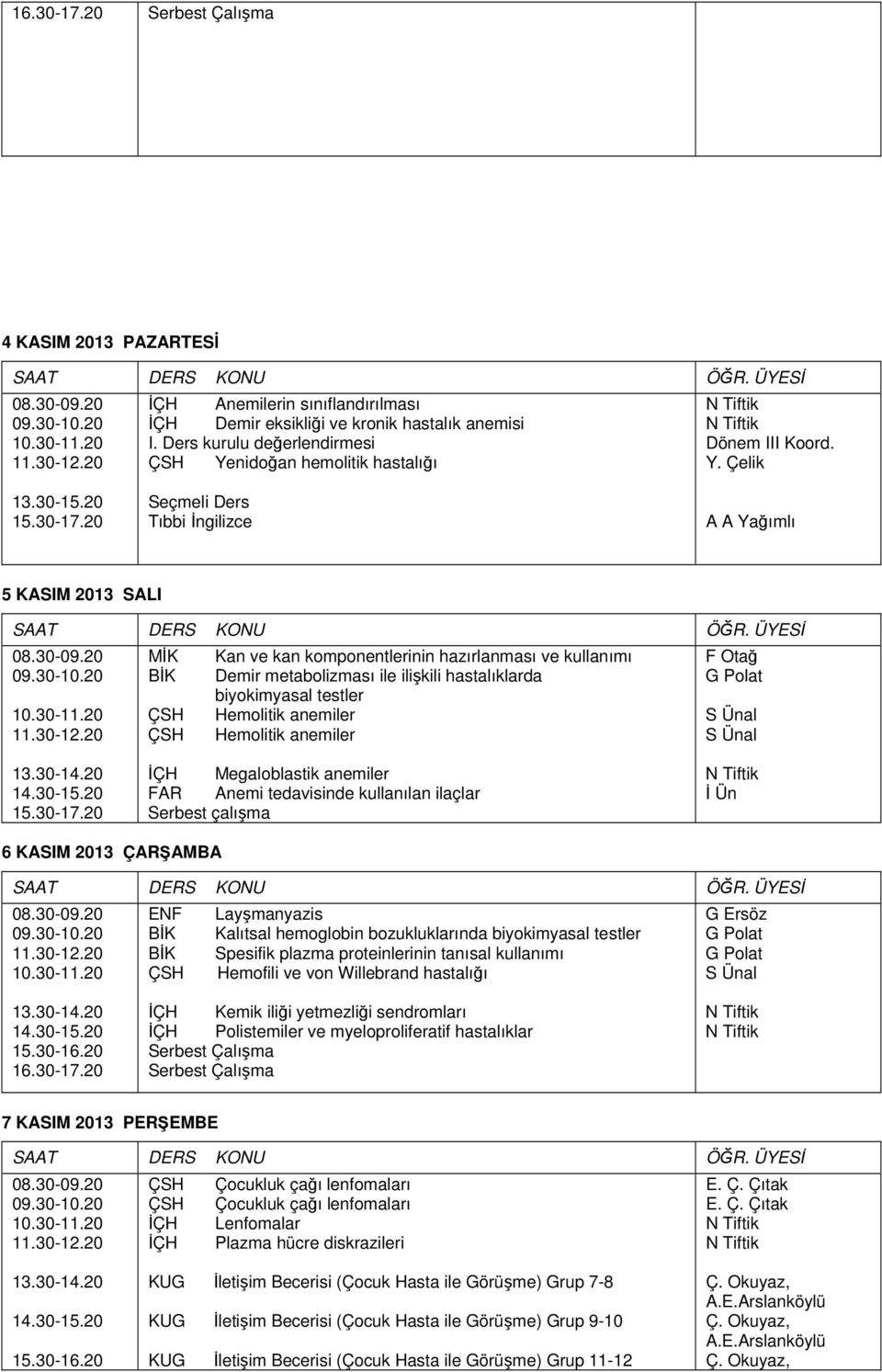 Çelik Seçmeli Ders 5 KASIM 2013 SALI MİK BİK Kan ve kan komponentlerinin hazırlanması ve kullanımı Demir metabolizması ile ilişkili hastalıklarda biyokimyasal testler Hemolitik anemiler Hemolitik