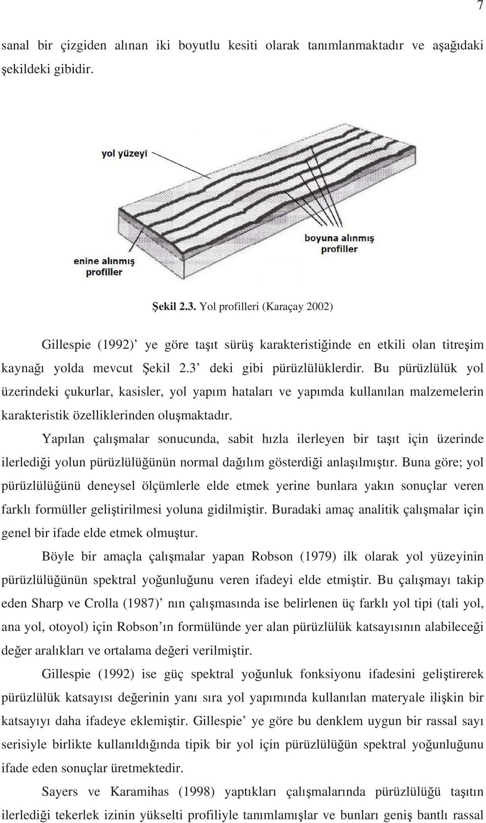 Bu pürüzlülük yol üzerindeki çukurlar, kasisler, yol yapm hatalar ve yapmda kullanlan malzemelerin karakteristik özelliklerinden olumaktadr.