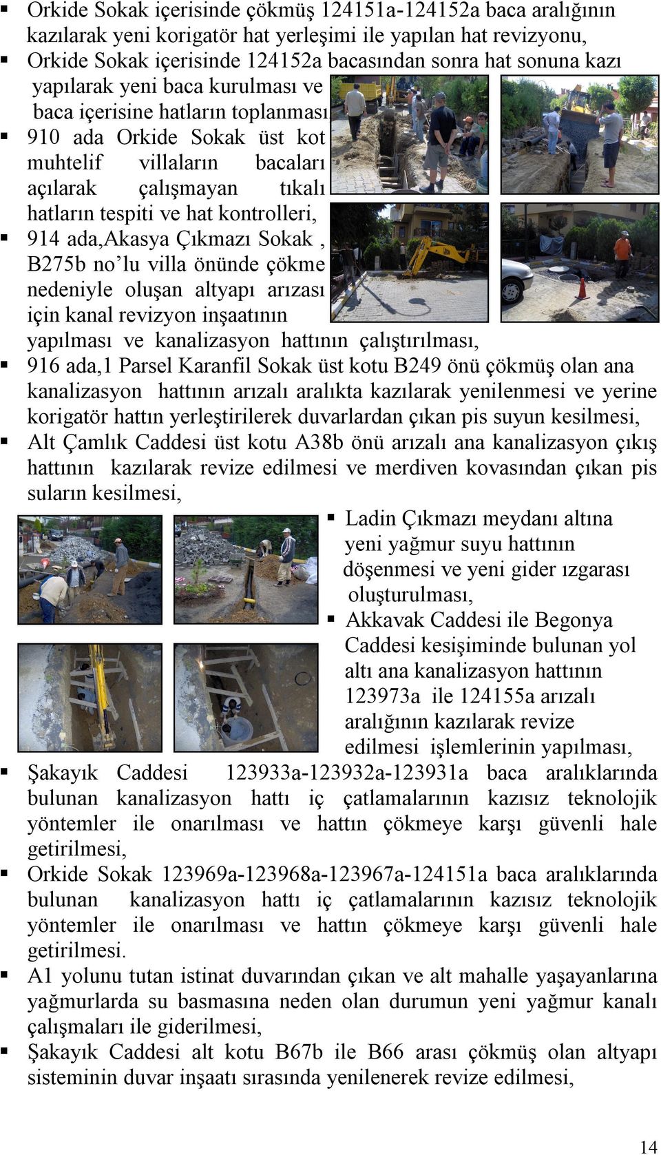 ada,akasya Çıkmazı Sokak, B275b no lu villa önünde çökme nedeniyle oluşan altyapı arızası için kanal revizyon inşaatının yapılması ve kanalizasyon hattının çalıştırılması, 916 ada,1 Parsel Karanfil