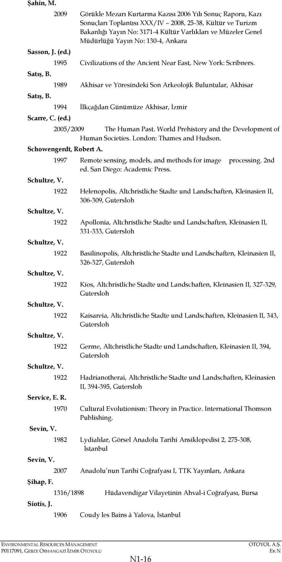 Yayın No: 130-4, Ankara Sasson, J. (ed.) 1995 Civilizations of the Ancient Near East, New York: Scribners. Satış, B. 1989 Akhisar ve Yöresindeki Son Arkeolojik Buluntular, Akhisar Satış, B.