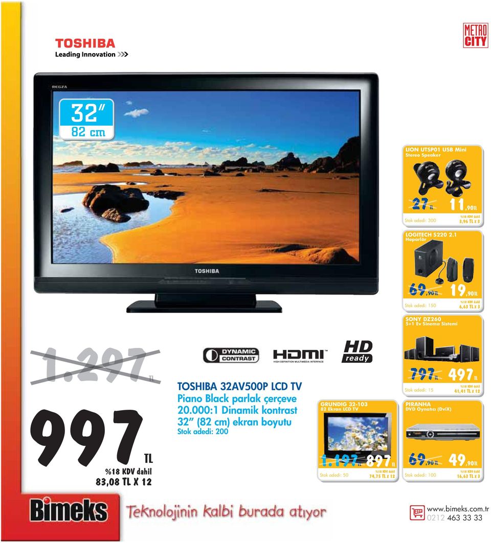 297TL TOSHIBA 32AV500P LCD TV Piano Black parlak çerçeve 20.