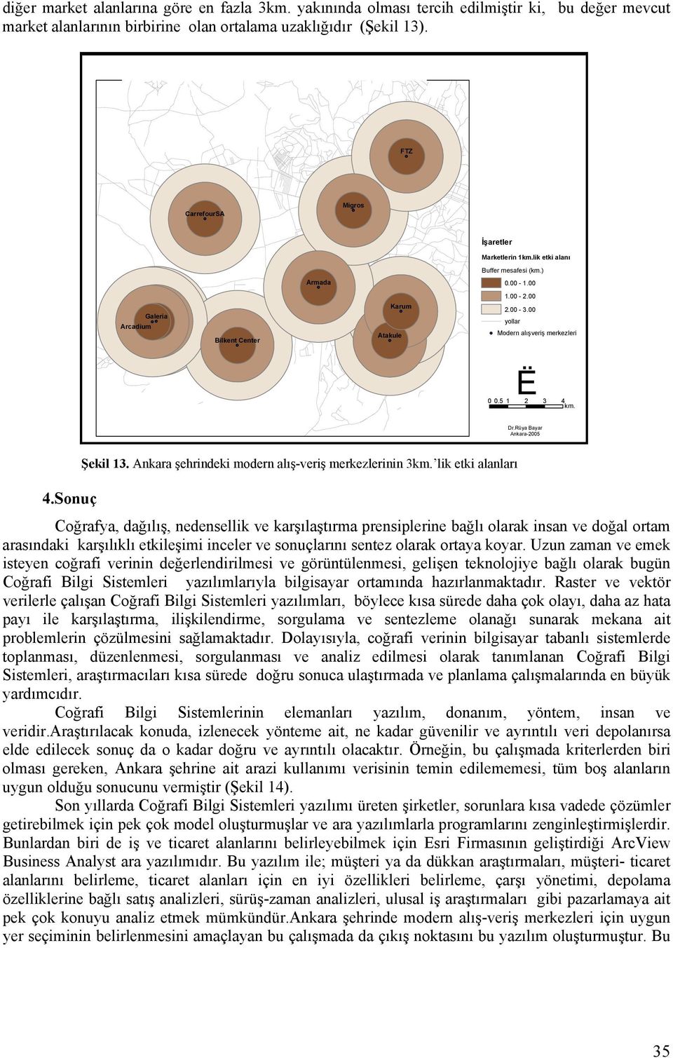 ) 0.00-1.00 1.00-2.00 2.00-3.00 yollar Modern alışveriş merkezleri Ë 0 0.5 1 2 3 4 km. Dr.Rüya Bayar Ankara-2005 Şekil 13. Ankara şehrindeki modern alış-veriş merkezlerinin 3km. lik etki alanları 4.