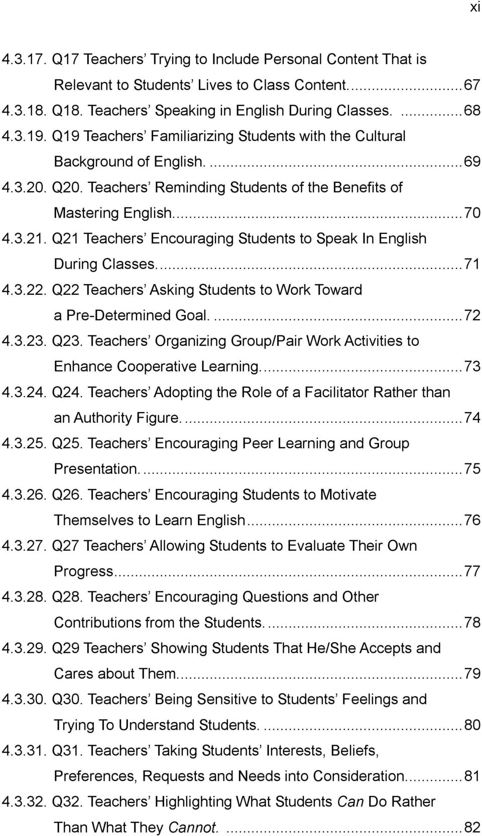 Q21 Teachers Encouraging Students to Speak In English During Classes.... 71 4.3.22. Q22 Teachers Asking Students to Work Toward a Pre-Determined Goal.... 72 4.3.23. Q23.