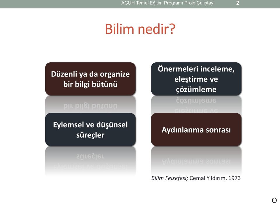 inceleme, eleştirme ve çözümleme Eylemsel ve düşünsel