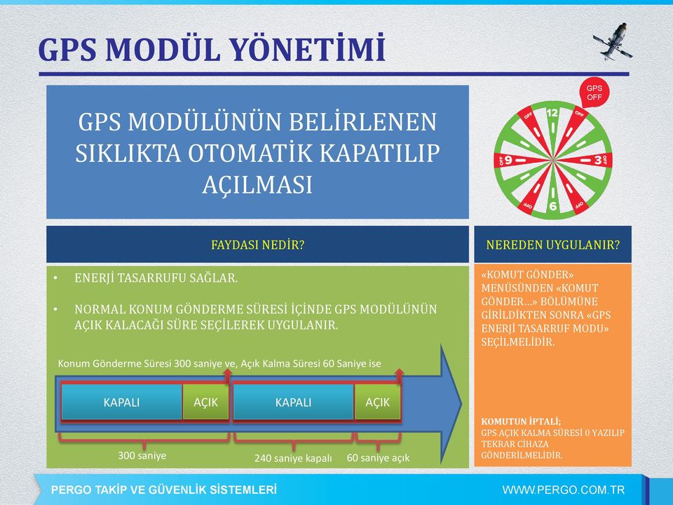 «KOMUT GÖNDER» MENÜSÜNDEN «KOMUT GÖNDER» BÖLÜMÜNE GİRİLDİKTEN SONRA «ENERJİ TASARRUF MODU» SEÇİLMELİDİR.