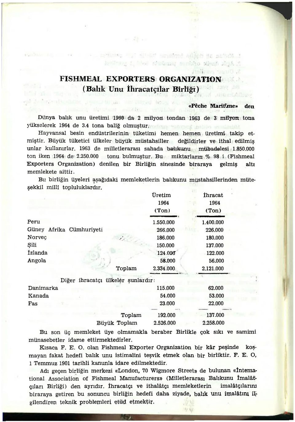 1963 de milletlerarası sahada baiıkunu mübadelesi 1.850.000 ton. iken 1964 de 2.250.000 tonu bulmuştur.